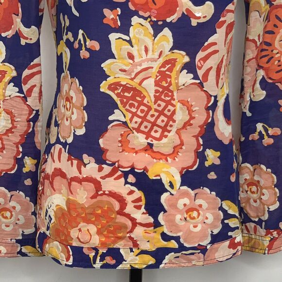 Tory Burch Stephanie Floral Bell Sleeve Tunic Sz 0 - Picture 4 of 10